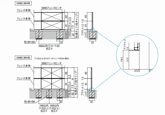 フェンスAA 多段柱 （2段柱・3段柱） - LIXIL - エクステリア建材